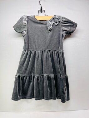 Janie and Jack Silver-Gray Velvet Tiered Dress with Bow‎ and sparkles